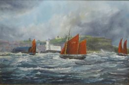 Robert Sheader (British 20th century): Fishing Boats in Stormy Weather off Scarborough,