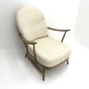 Ercol beach easy chair, spindle back, two loose cushions, turned supports,