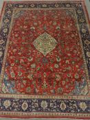 Persian Mahal red ground carpet, floral design, repeating blue ground border, 415cm x 316cm