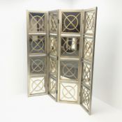 Four section silver and gold folding screen, sixteen mirrored panels, W177cm,