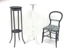 Two painted jardiniere stands (H108cm) and a dining chair (3) Condition Report