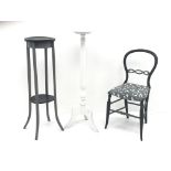 Two painted jardiniere stands (H108cm) and a dining chair (3) Condition Report