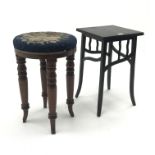 Small German Arts & Crafts style ebonised square jardiniere stand, marked Gesetzlich Geschutzt 1854,