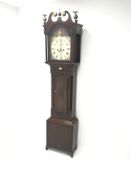 Early 19th century inlaid oak longcase clock, swan neck pediment, arched dial with Roman numerals,