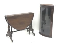 Victorian mahogany drop leaf Sutherland table, turned and carved supports (W103cm, H71cm,