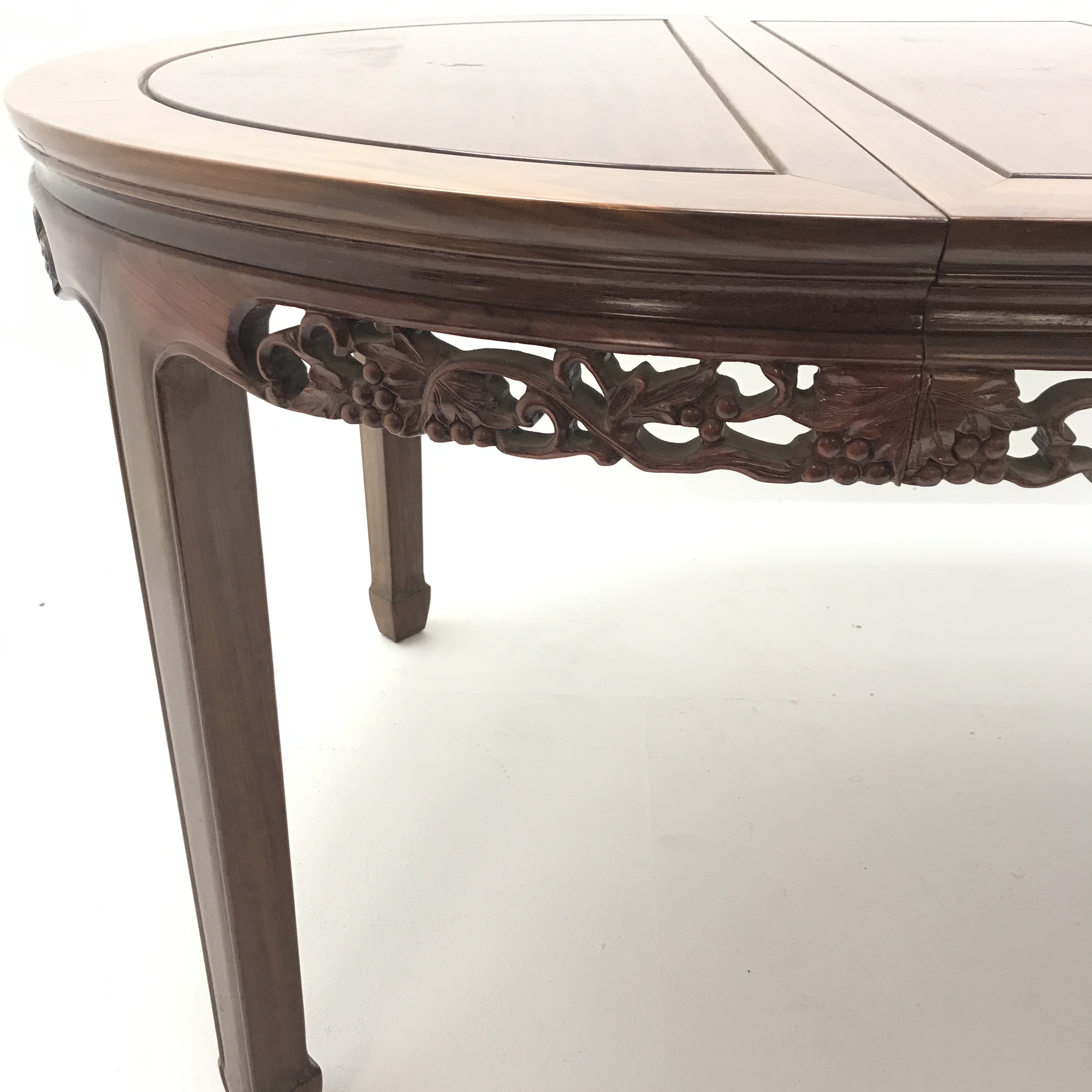 Chinese hardwood extending dining table with two leaves, pierced apron, - Image 5 of 7