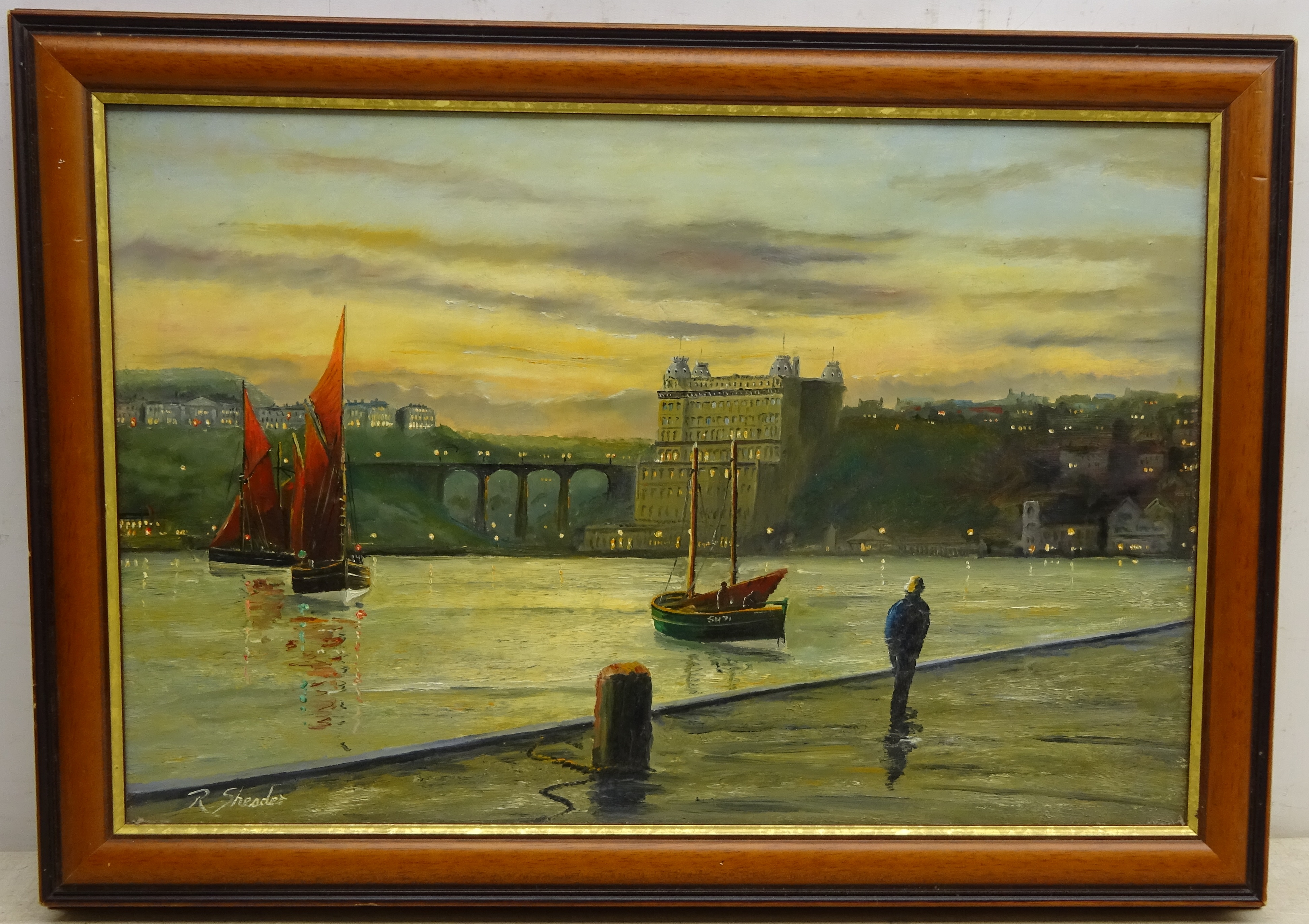 Robert Sheader (British 20th century): Grand Hotel and Spa Bridge from the West Pier Scarborough, - Image 2 of 2