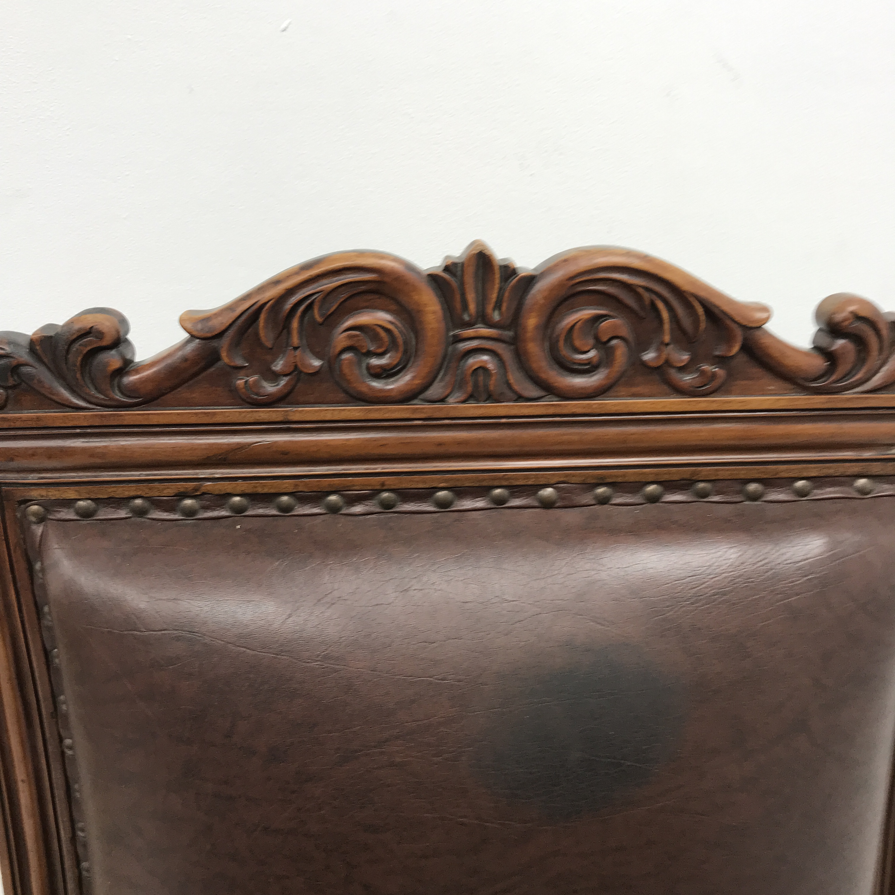 Early Victorian mahogany framed high back library armchair, scrolled foliage carved top rail, - Image 3 of 4