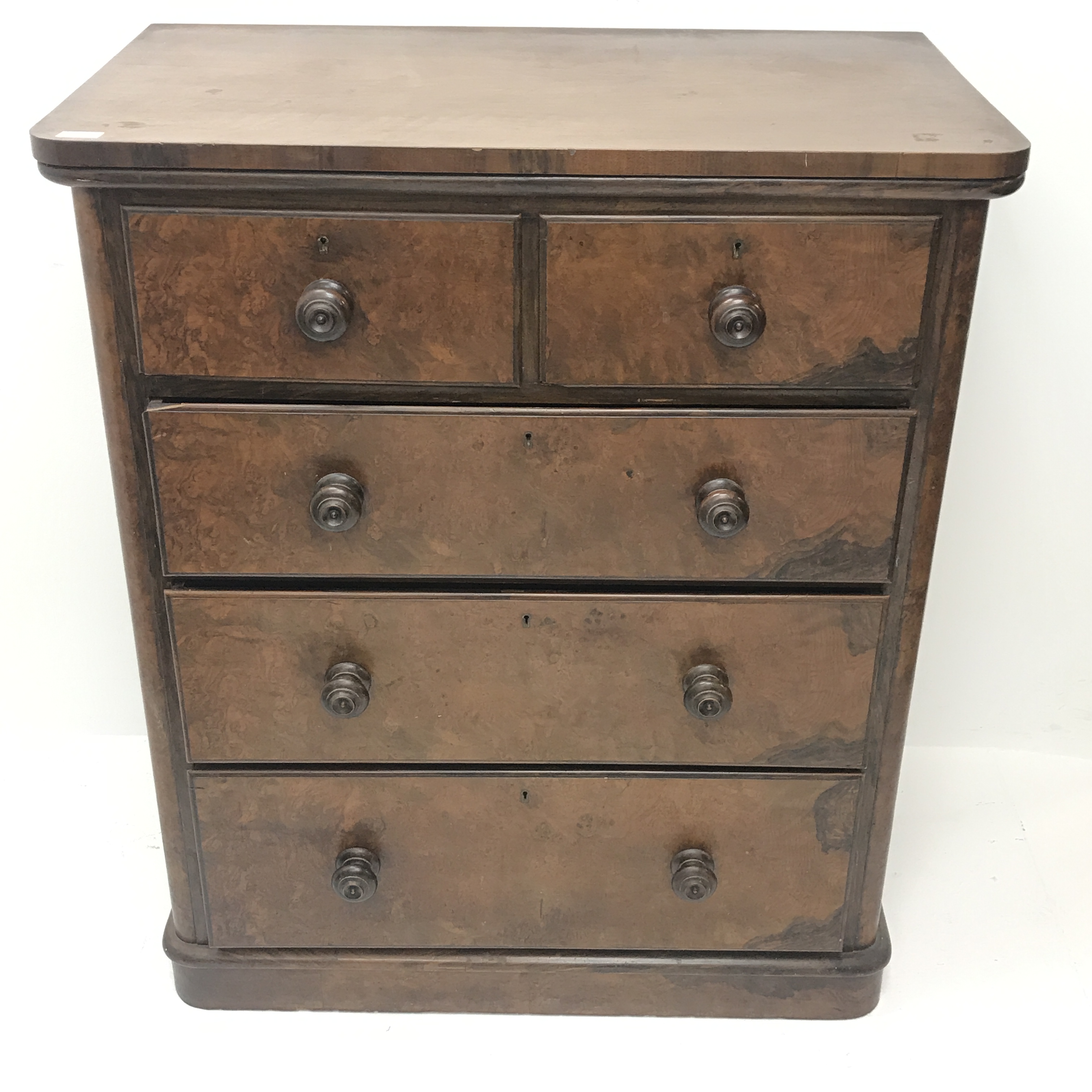 Victorian walnut chest, two short and three long drawers, plinth base, W92cm, H108cm, - Image 2 of 4