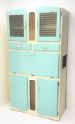 1950s painted kitchen cabinet, two glazed doors, two drawers and cupboards, fall front, W101cm,
