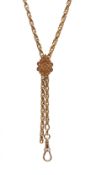 Victorian rose gold watch chain with clip and slider,