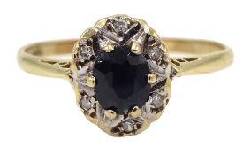 9ct gold oval sapphire and diamond ring, hallmarked Condition Report Approx 1.