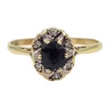 9ct gold oval sapphire and diamond ring, hallmarked Condition Report Approx 1.