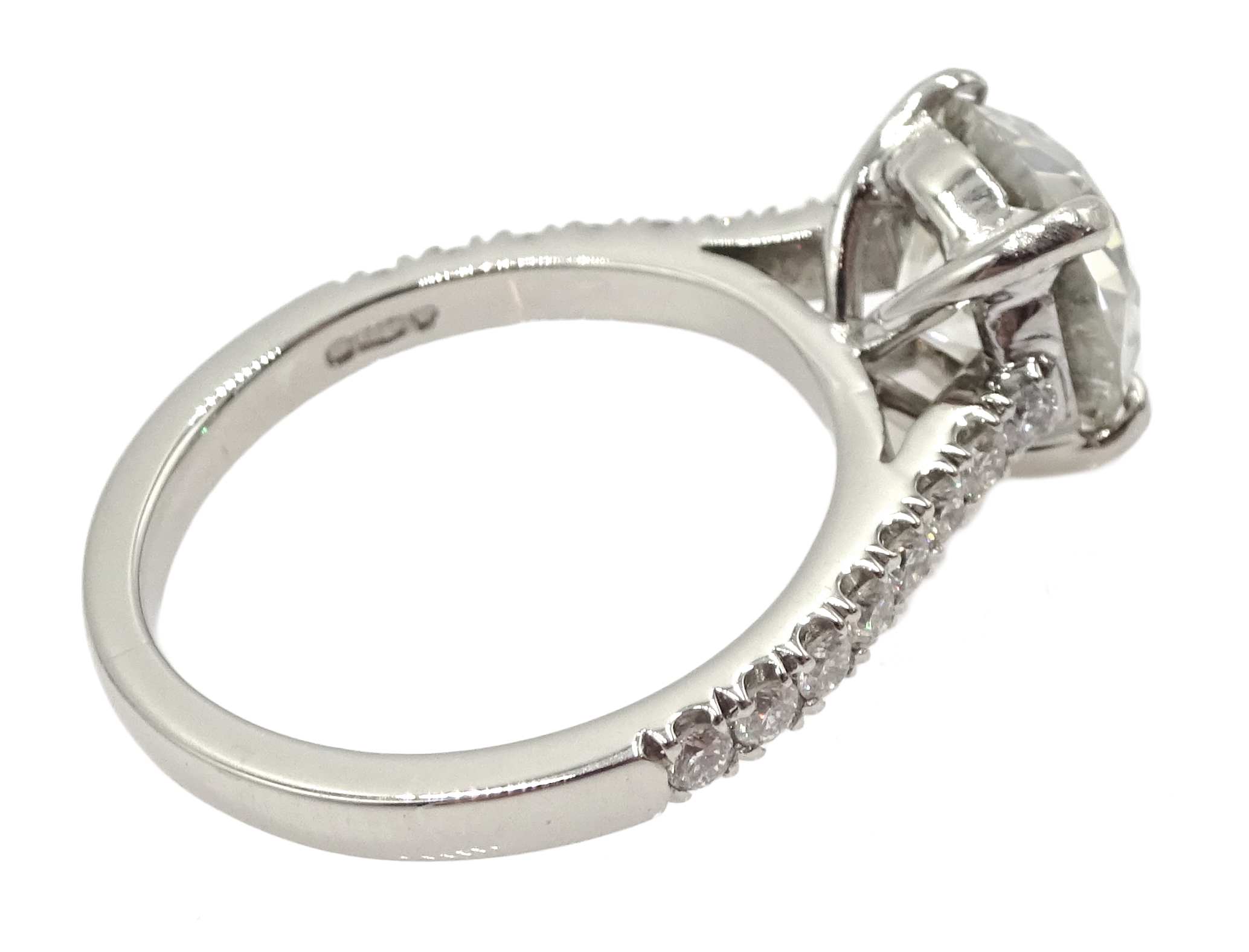 Platinum old cut diamond solitaire ring with diamond set shoulders, hallmarked, central diamond 2. - Image 6 of 8