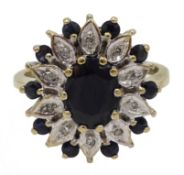 9ct gold sapphire and diamond cluster ring, hallmarked Condition Report Approx 3.