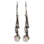 Pair of silver opal pendant earrings Condition Report <a href='//www.