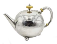 Victorian silver bullet tea pot, makers mark rubbed Sheffield 1885,