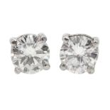 Pair of 18ct gold round brilliant cut diamond stud earrings, diamond total weight approx 1.