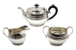 Three piece silver tea set by Sydney Hall & Co, Sheffield 1932, approx 31.