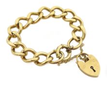 9ct gold curb chain bracelet with barrel clasp and heart locket, London 1968, approx 47.