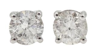 18ct white gold diamond stud earrings, diamond total weight 2.