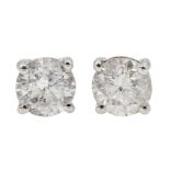 18ct white gold diamond stud earrings, diamond total weight 2.