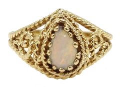 Gold pearl shaped opal filigree design ring, stamped 10K Condition Report Approx 4.