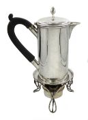 Victorian silver hot water jug on silver burner stand by Horace Woodward & Co Ltd, London 1899,