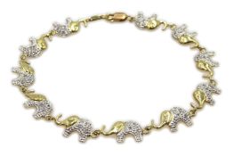 9ct gold diamond set elephant bracelet, stamped 375 Condition Report Approx 4.