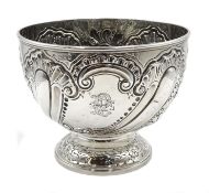 Victorian silver pedestal bowl, embossed decoration by Charles Edwards, London 1896, approx 11oz,
