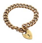 Rose gold curb chain bracelet stamped 9c, with later yellow gold locket hallmarked, approx 20.