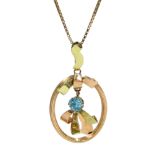 Rose and yellow gold blue zircon pendant necklace stamped 10K,