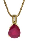 18ct gold pear shaped ruby and diamond pendant,