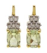 Pair of 18ct gold emerald cut zultanite and round brilliant cut diamond earrings,