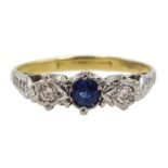 18ct gold three stone diamond and sapphire ring Condition Report Approx 2.