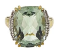 9ct gold briolette cut green amethyst and diamond ring,