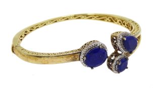 Silver-gilt lapis lazuli and diamond chip bangle,
