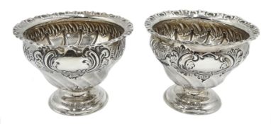 Pair of Victorian silver bon bon dishes, embossed decoration by Atkin Brothers, Sheffield 1899,