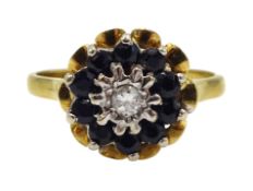 Gold sapphire and diamond cluster ring, stamped 18ct Condition Report Approx 3.