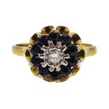 Gold sapphire and diamond cluster ring, stamped 18ct Condition Report Approx 3.