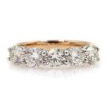 18ct rose gold five stone round brilliant cut diamond ring, hallmarked, total diamond weight 1.