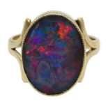 Gold single stone oval opal ring, stamped 9ct Condition Report Approx 3.