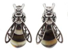 Pair of silver amber bee stud earrings Condition Report <a href='//www.