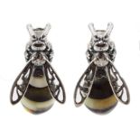 Pair of silver amber bee stud earrings Condition Report <a href='//www.