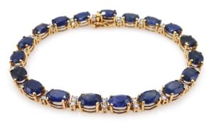 18ct rose gold oval sapphire and round brilliant cut diamond bracelet, stamped 750,