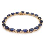 18ct rose gold oval sapphire and round brilliant cut diamond bracelet, stamped 750,