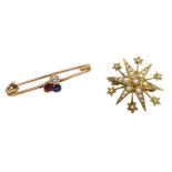 Edwardian 9ct gold split seed pearl star brooch, Chester 1907 and gold old cut diamond,