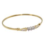 9ct gold bangle, the clasp set with three chip diamonds,