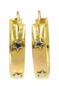 Pair of 18ct white and yellow gold star hoop earrings,
