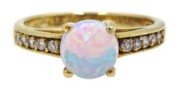 Silver-gilt opal ring, cubic zirconia set shoulders,